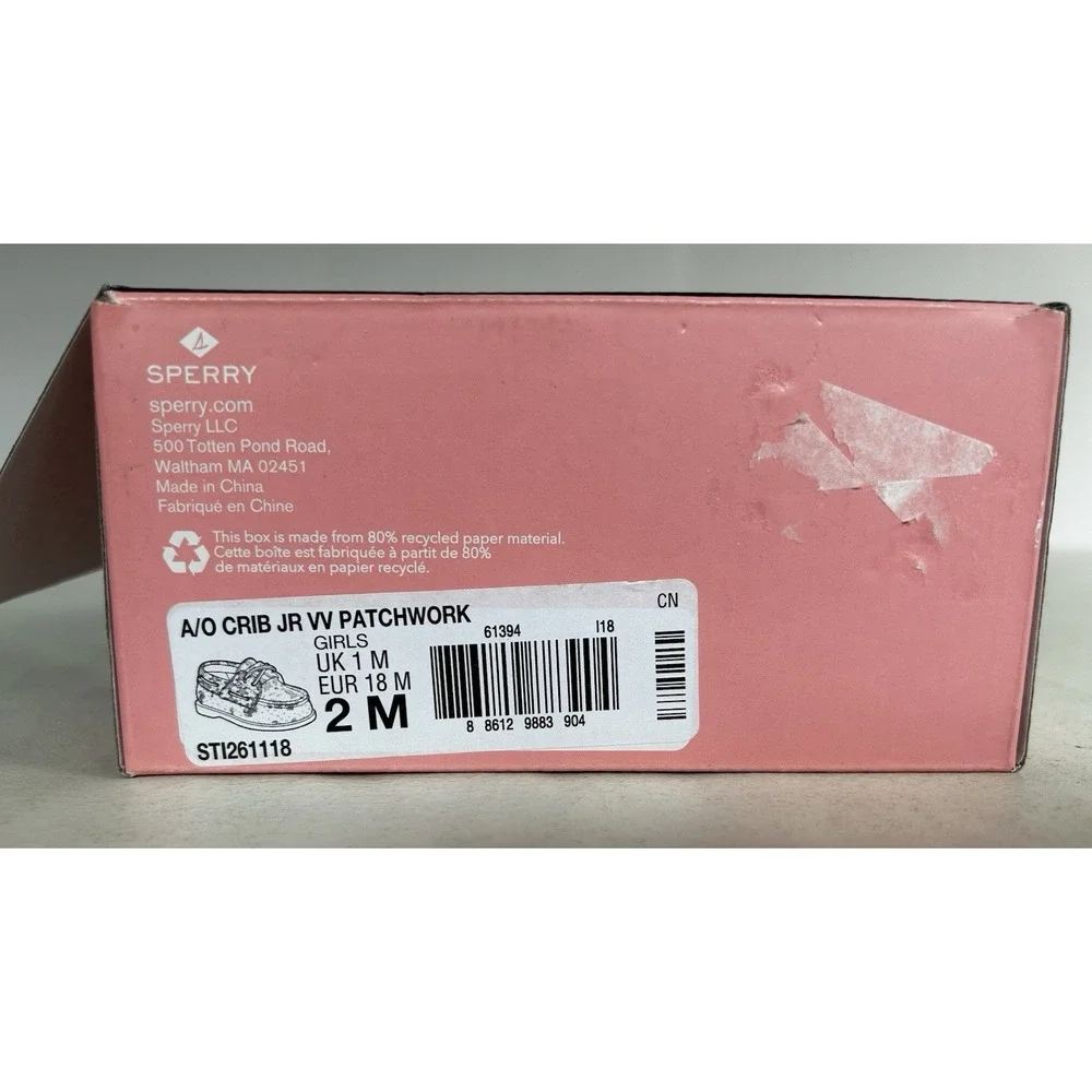 NIB Sperry Vineyard Vines Crib JR VV Girls Patchwork Size 2 M Infant Shoes